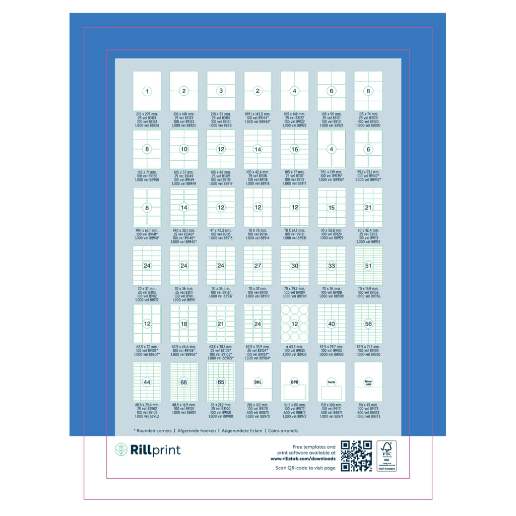 rillprint Etykiety samoprzylepne, 105x99 mm, 500 arkuszy, białe