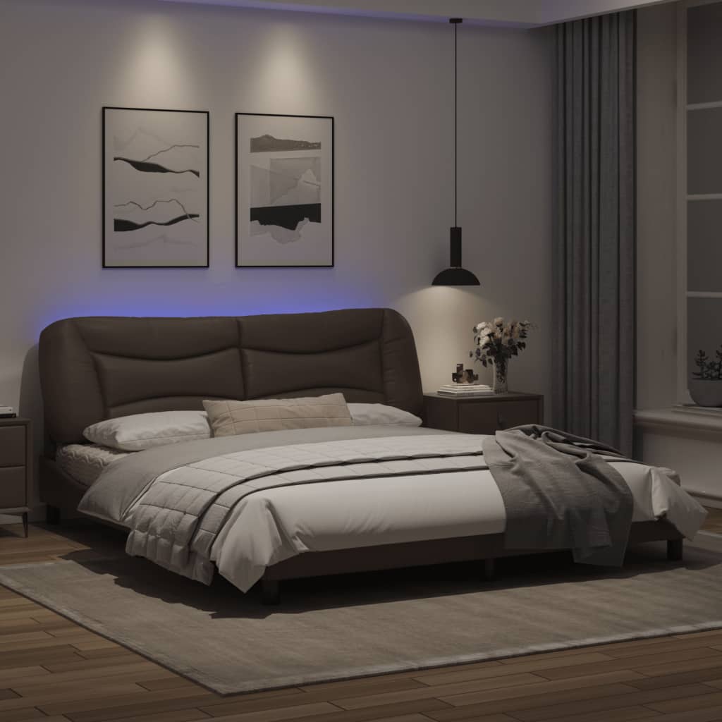 vidaXL Rama łóżka z LED, brązowa, 180x200 cm, sztuczna skóra