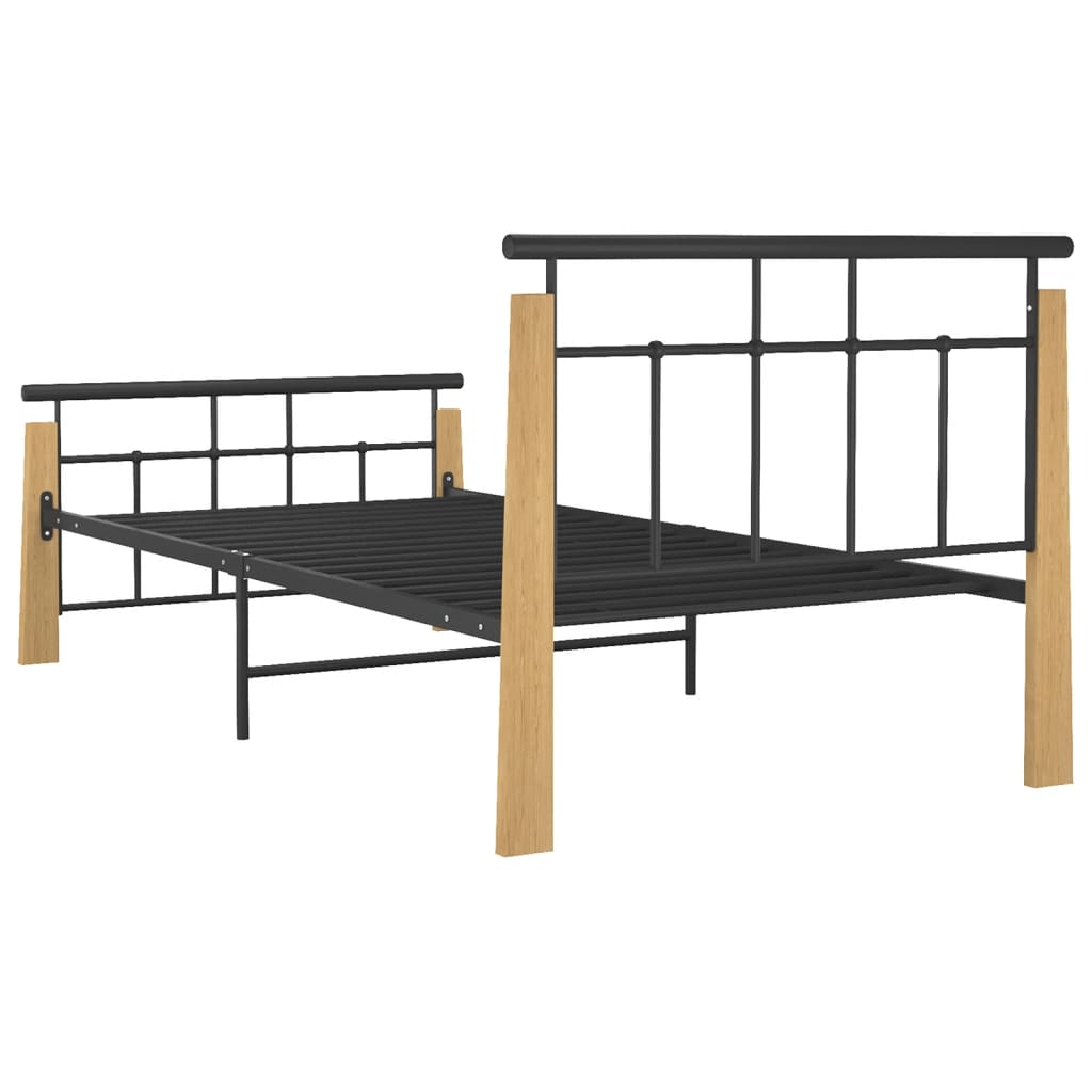 vidaXL Rama łóżka, metal i lite drewno dębowe, 90x200 cm