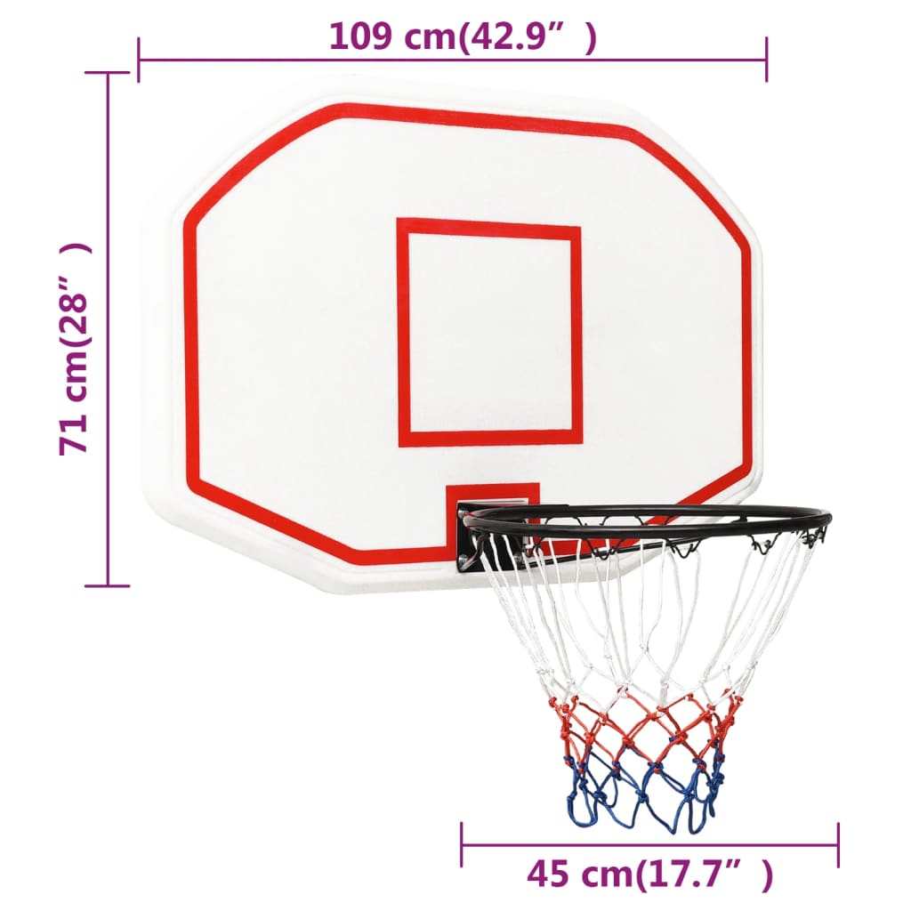 vidaXL Tablica z koszem do koszykówki, biała, 109x71x3 cm, polietylen