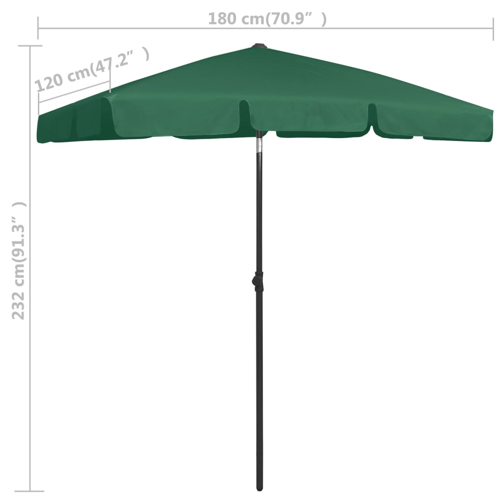 vidaXL Parasol plażowy, zielony, 180x120 cm
