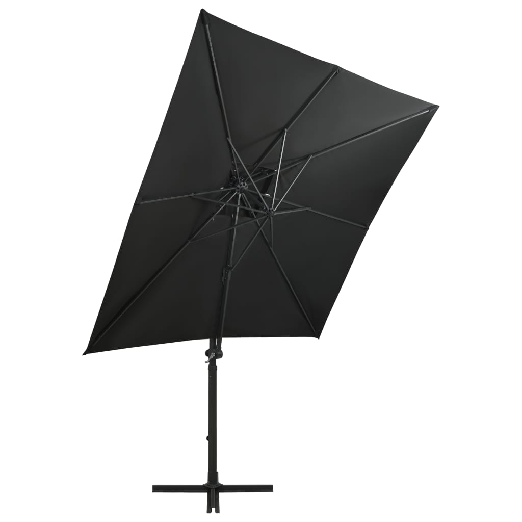 vidaXL Parasol wiszący z lampkami LED i słupkiem, czarny, 250 cm