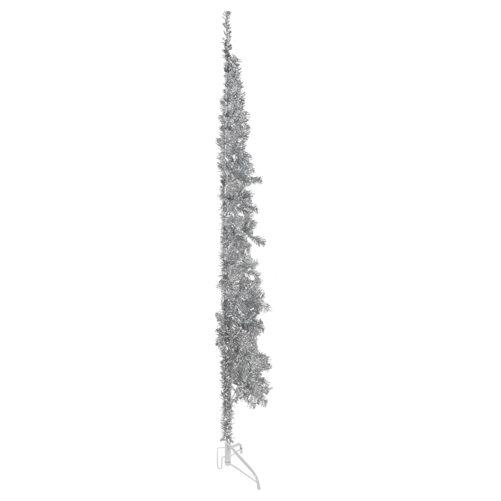 vidaXL Smukła choinka połówka ze stojakiem, sztuczna, srebrna, 240 cm