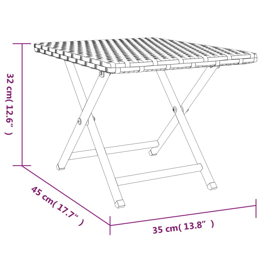 vidaXL Składany stolik, szary, 45x35x32 cm, polirattan