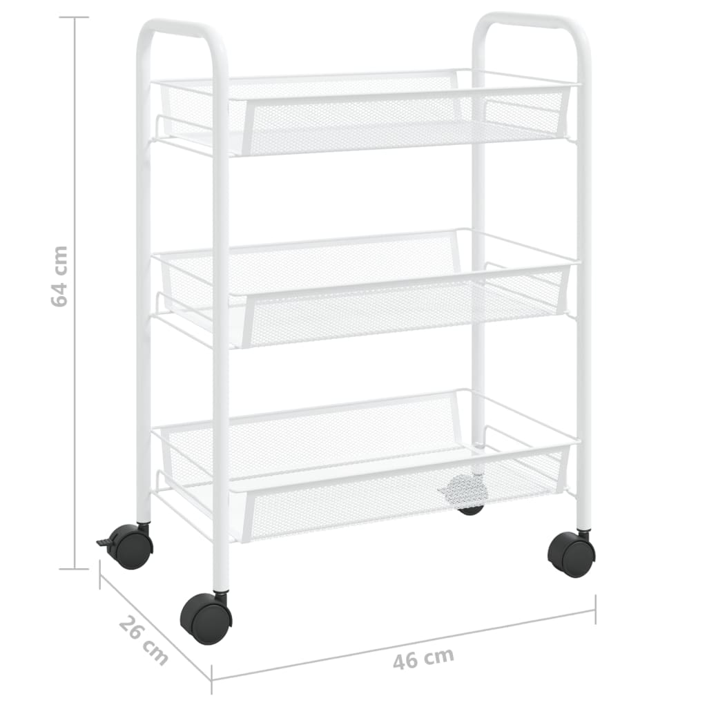 vidaXL 3-piętrowy wózek kuchenny, biały, 46x26x64 cm, żelazo