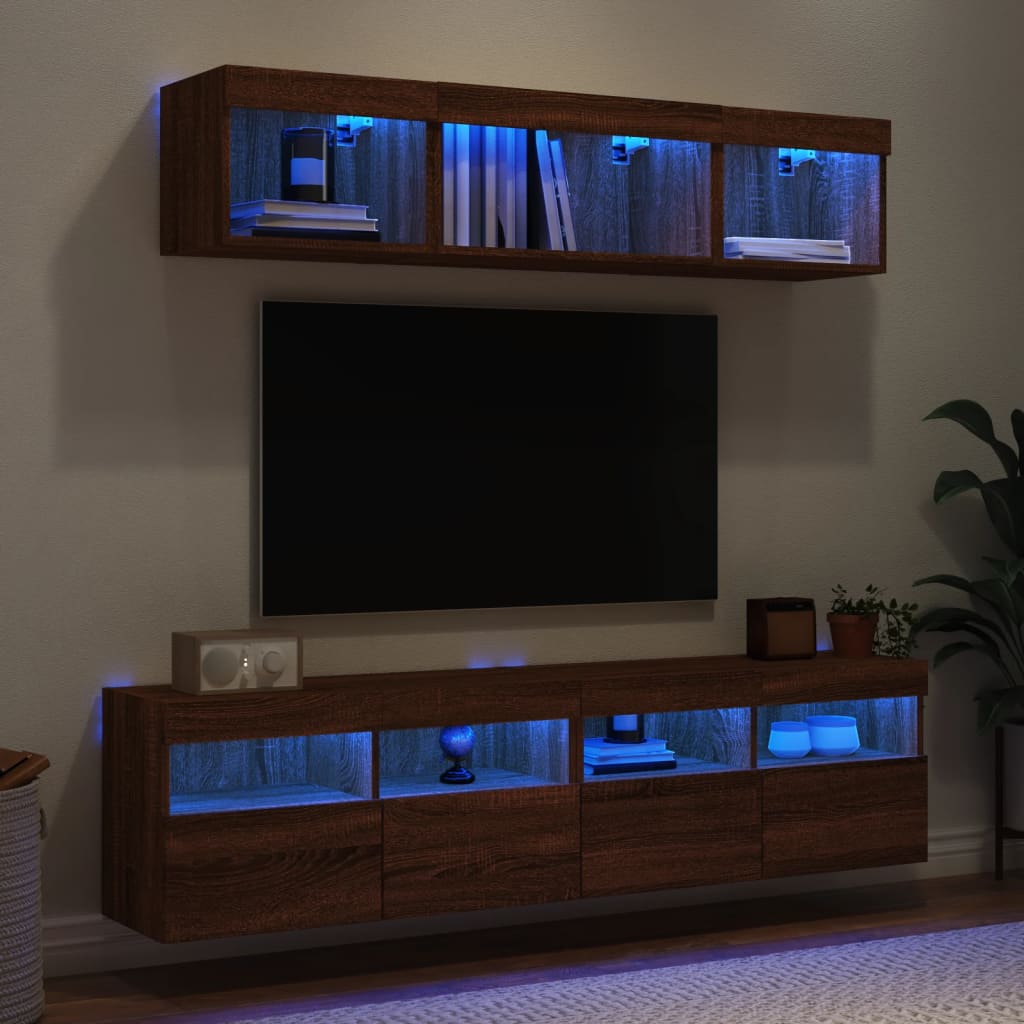 vidaXL 5-częściowy zestaw mebli TV z LED, brązowy dąb