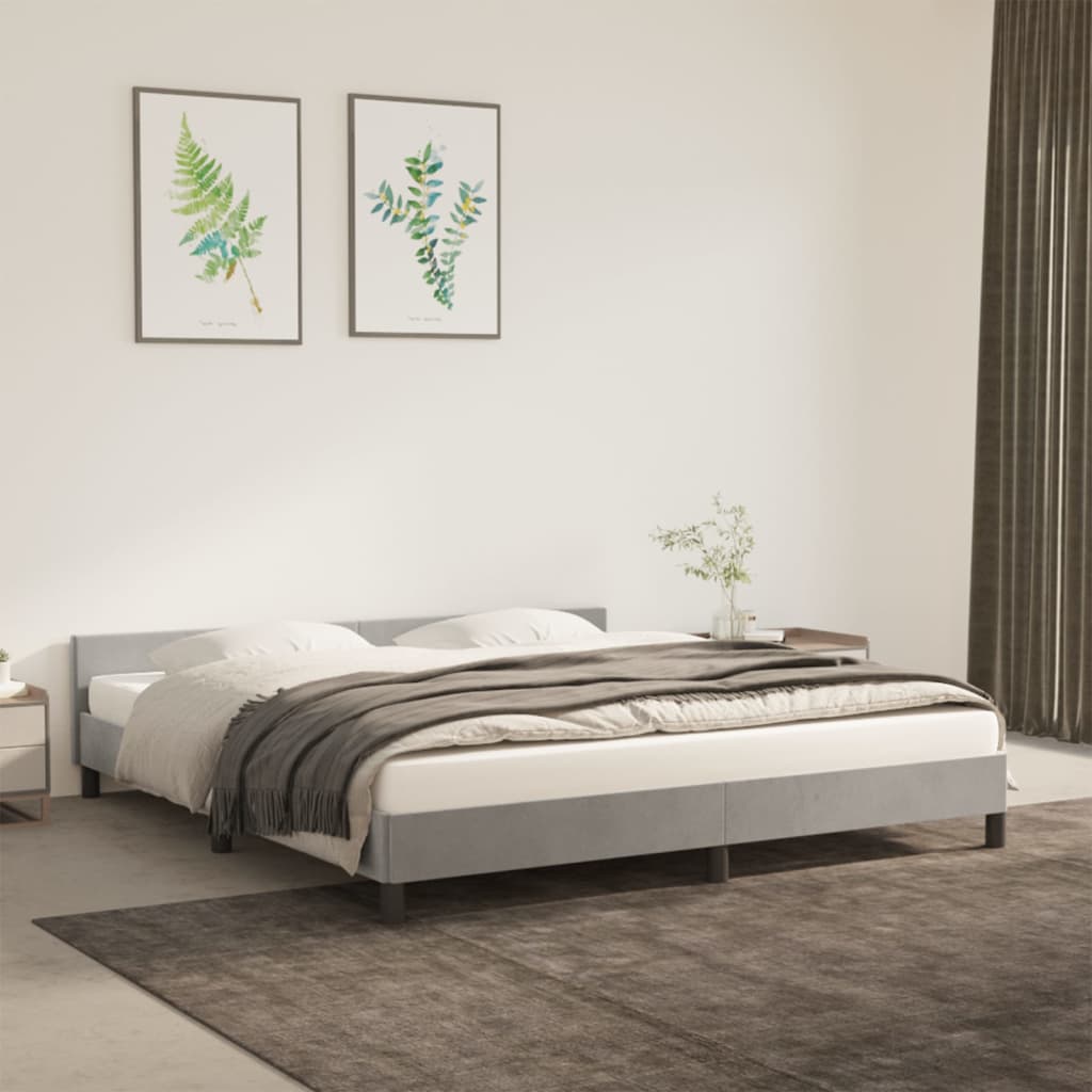 vidaXL Rama łóżka z zagłówkiem, jasnoszara, 160x200 cm, aksamitna