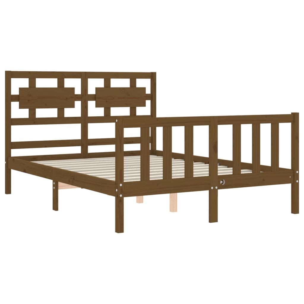 vidaXL Rama łóżka z zagłówkiem, brąz, 4FT, mała podwójna, lite drewno