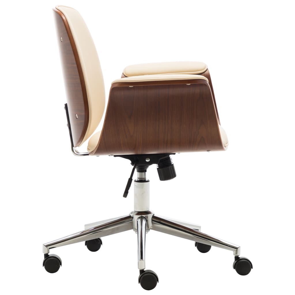 vidaXL Krzesło biurowe, kremowe, gięte drewno i sztuczna skóra