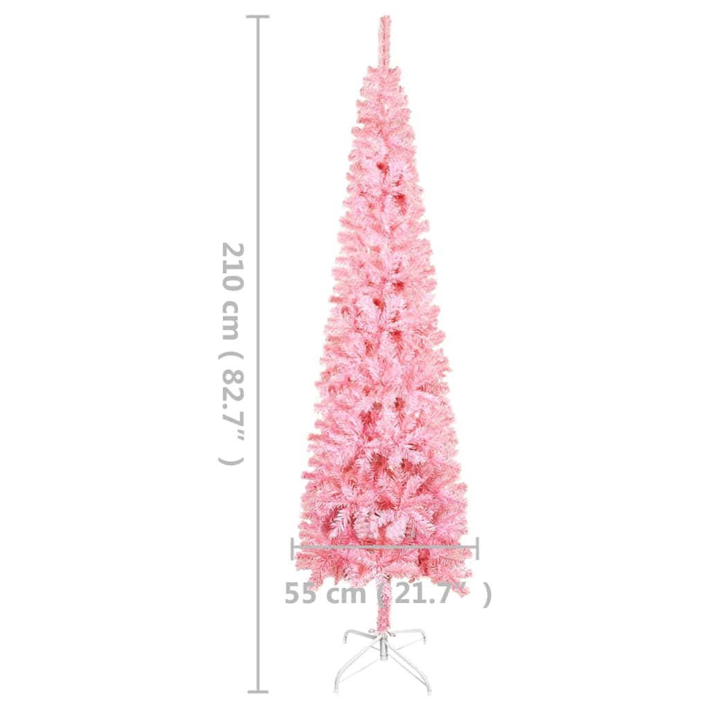 vidaXL Smukła, sztuczna choinka z lampkami, różowa, 210 cm
