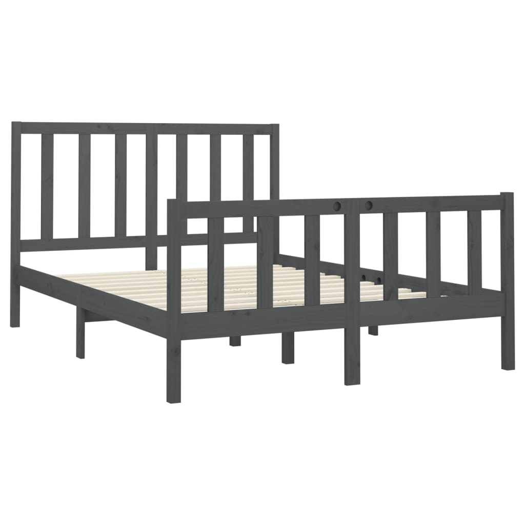 vidaXL Rama łóżka, szara, lite drewno sosnowe, 150x200 cm
