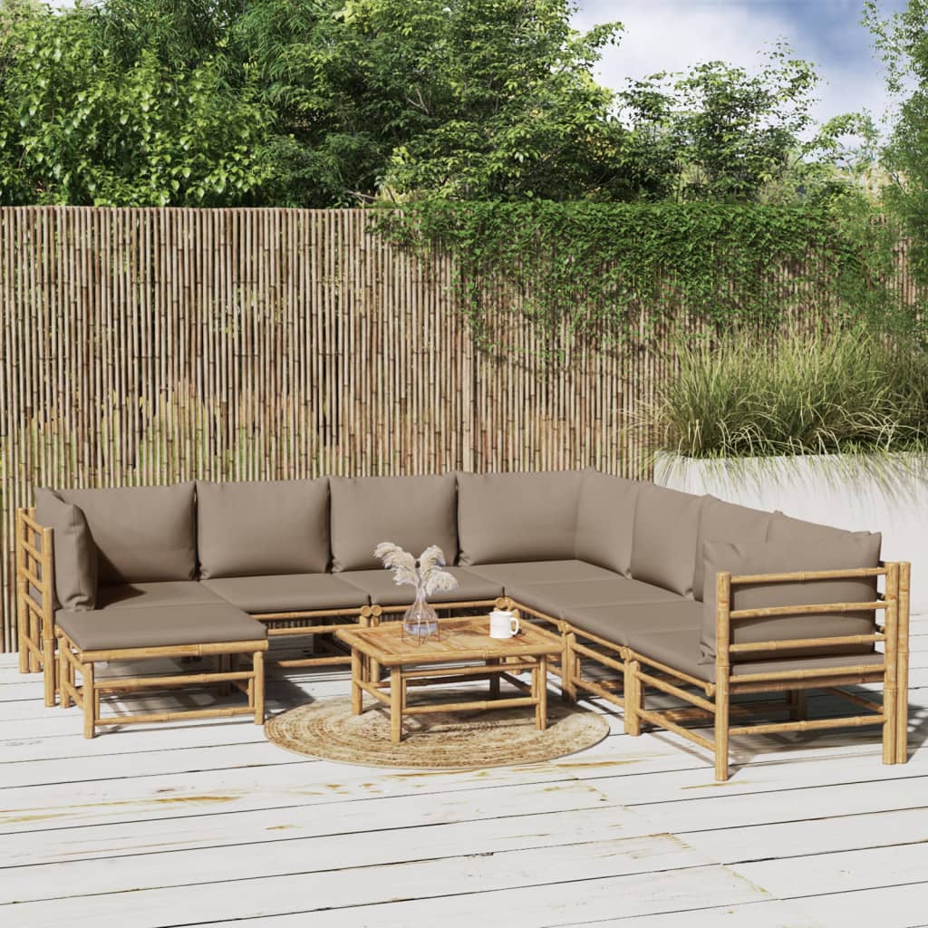vidaXL 9-cz. zestaw mebli do ogrodu, poduszki w kolorze taupe, bambus
