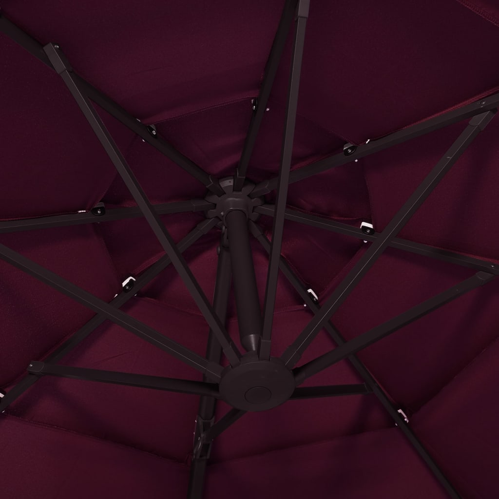 vidaXL 4-poziomowy parasol na aluminiowym słupku, bordowy, 3x3 m