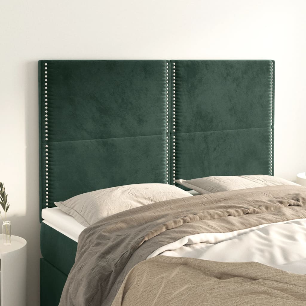 vidaXL Zagłówki do łóżka, 4 szt, ciemnozielone, 72x5x78/88 cm, aksamit