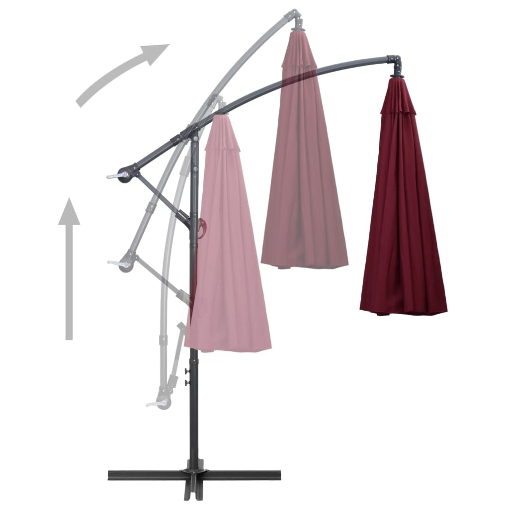 vidaXL Wiszący parasol ogrodowy, burgund, 3 m, słupek aluminiowy
