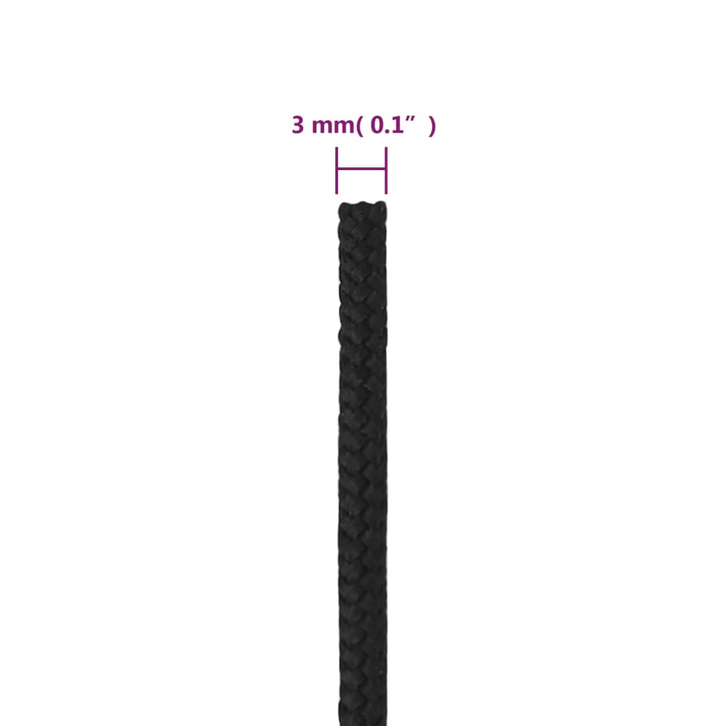 vidaXL Linka żeglarska, czarna jednolita, 3 mm, 100 m, polipropylen