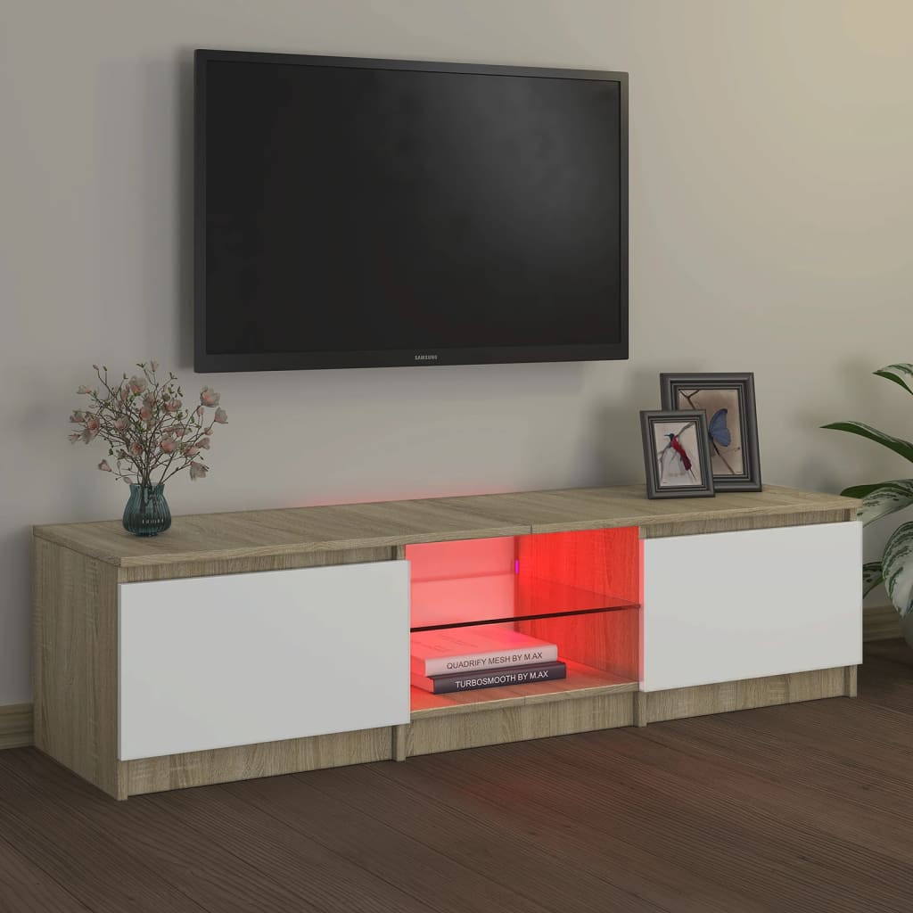 vidaXL Szafka pod TV z LED, biel i dąb sonoma, 140x40x35,5 cm