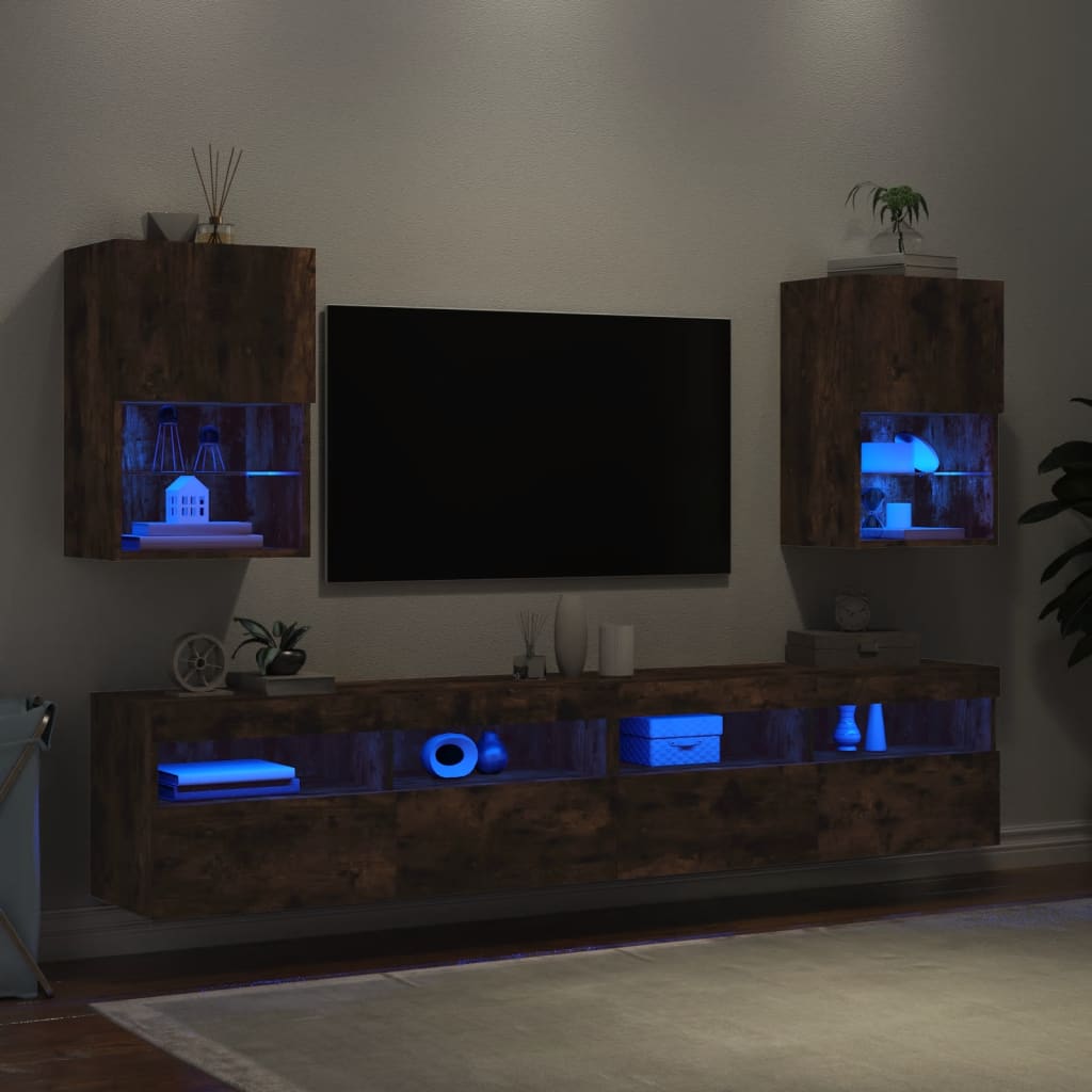 vidaXL Szafki TV, z LED, 2 szt., przydymiony dąb, 40,5x30x60 cm