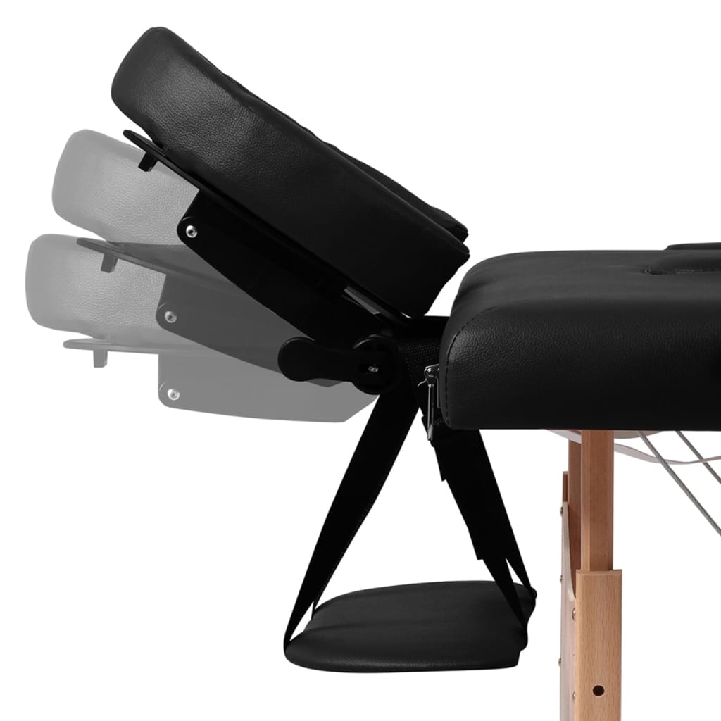 vidaXL Składany stół do masażu z drewnianą ramą, 3 strefy, czarny