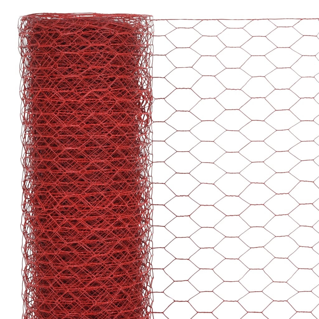 vidaXL Ogrodzenie z siatki, stal i PVC, 25x1,2 m, czerwone