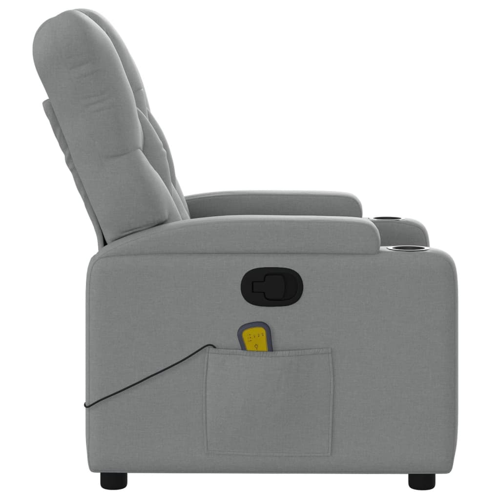 vidaXL Rozkładany fotel masujący, jasnoszary, obity tkaniną