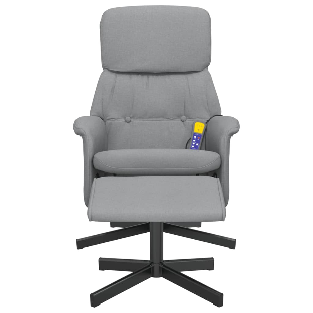 vidaXL Rozkładany fotel masujący z podnóżkiem, jasnoszary, tkanina