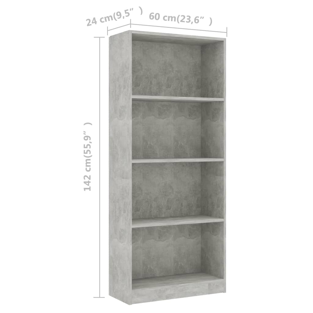 vidaXL 4-poziomowy regał na książki, betonowy szary, 60x24x142 cm