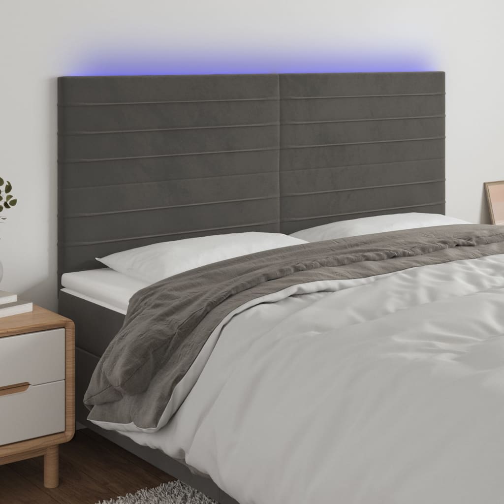 vidaXL Zagłówek do łóżka z LED, ciemnoszary, 180x5x118/128 cm, aksamit
