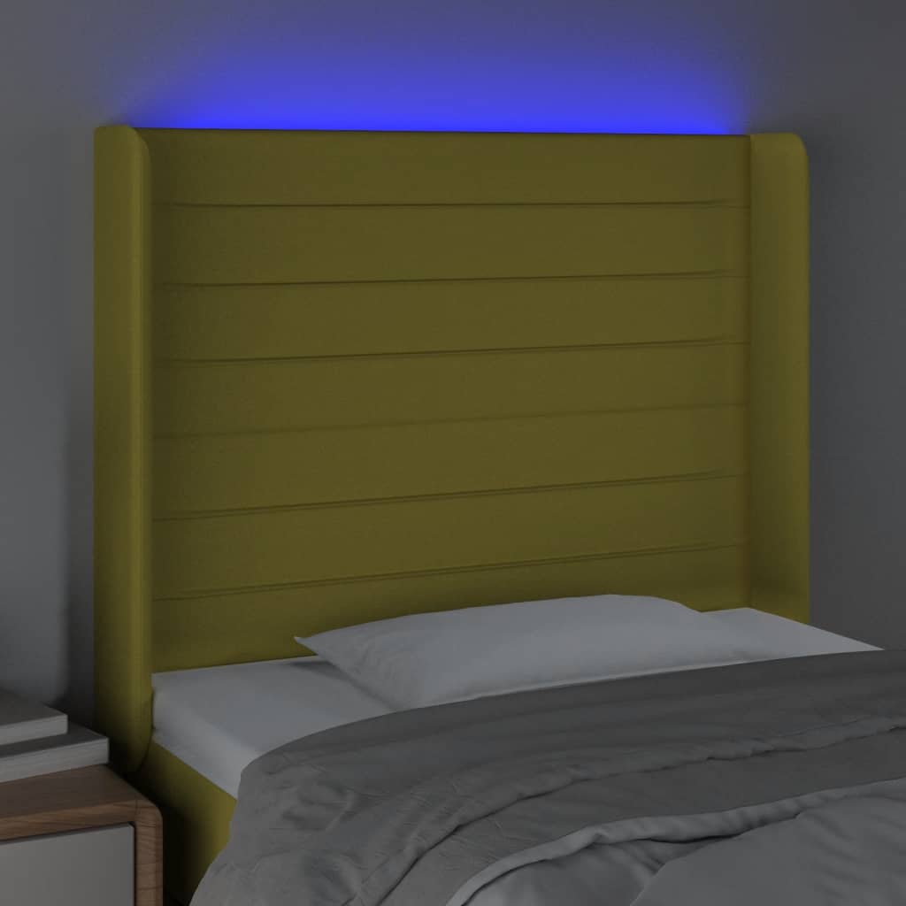 vidaXL Zagłówek do łóżka z LED, zielony, 83x16x118/128 cm, tkanina
