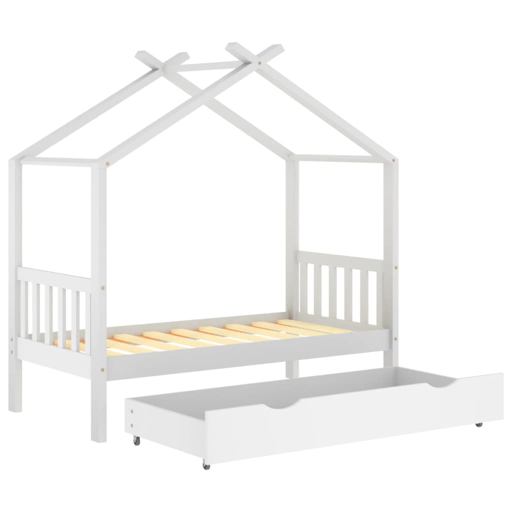 vidaXL Rama łóżka dziecięcego z szufladą, biała, sosnowa, 80x160 cm