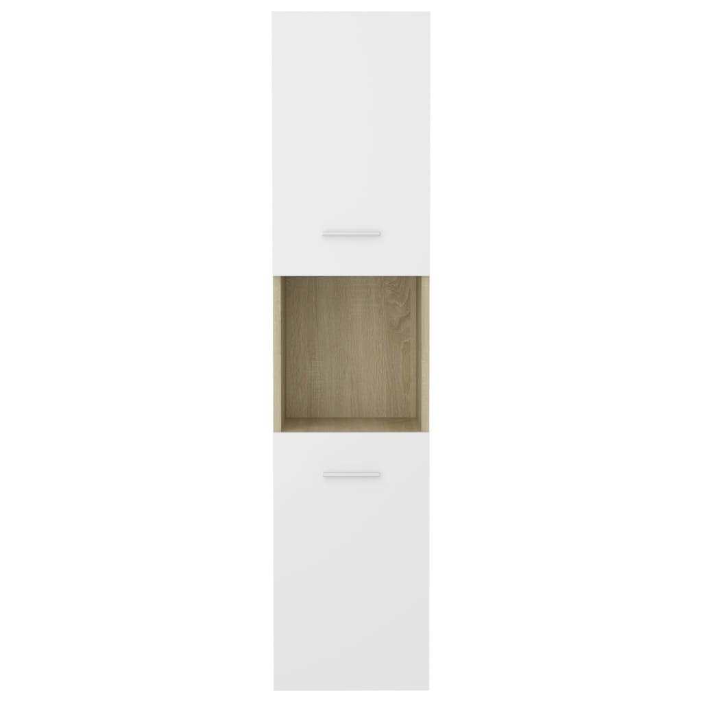 vidaXL Szafka łazienkowa, biel i dąb sonoma, 30x30x130 cm, płyta
