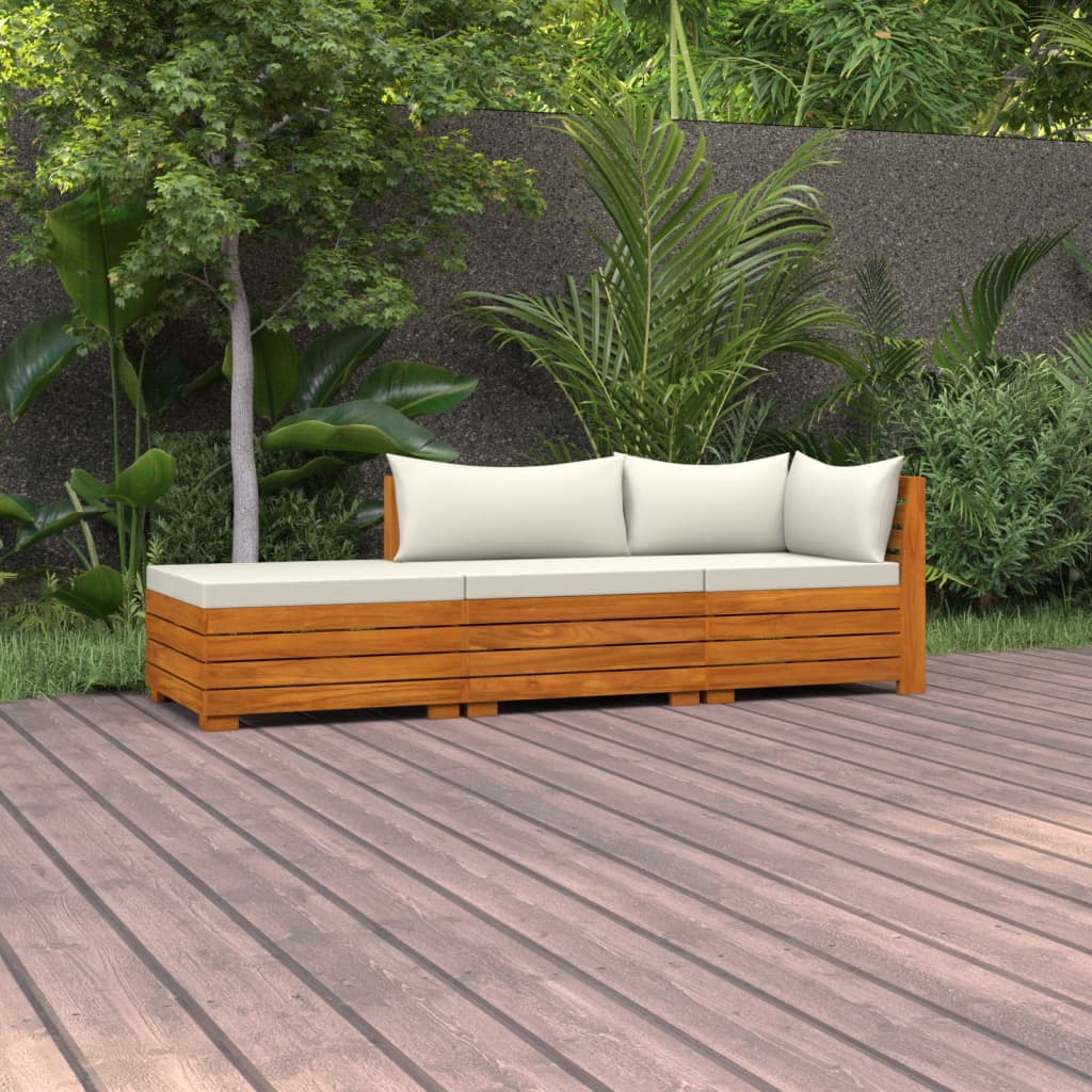 vidaXL 3-cz. zestaw wypoczynkowy do ogrodu, kremowe poduszki, akacja