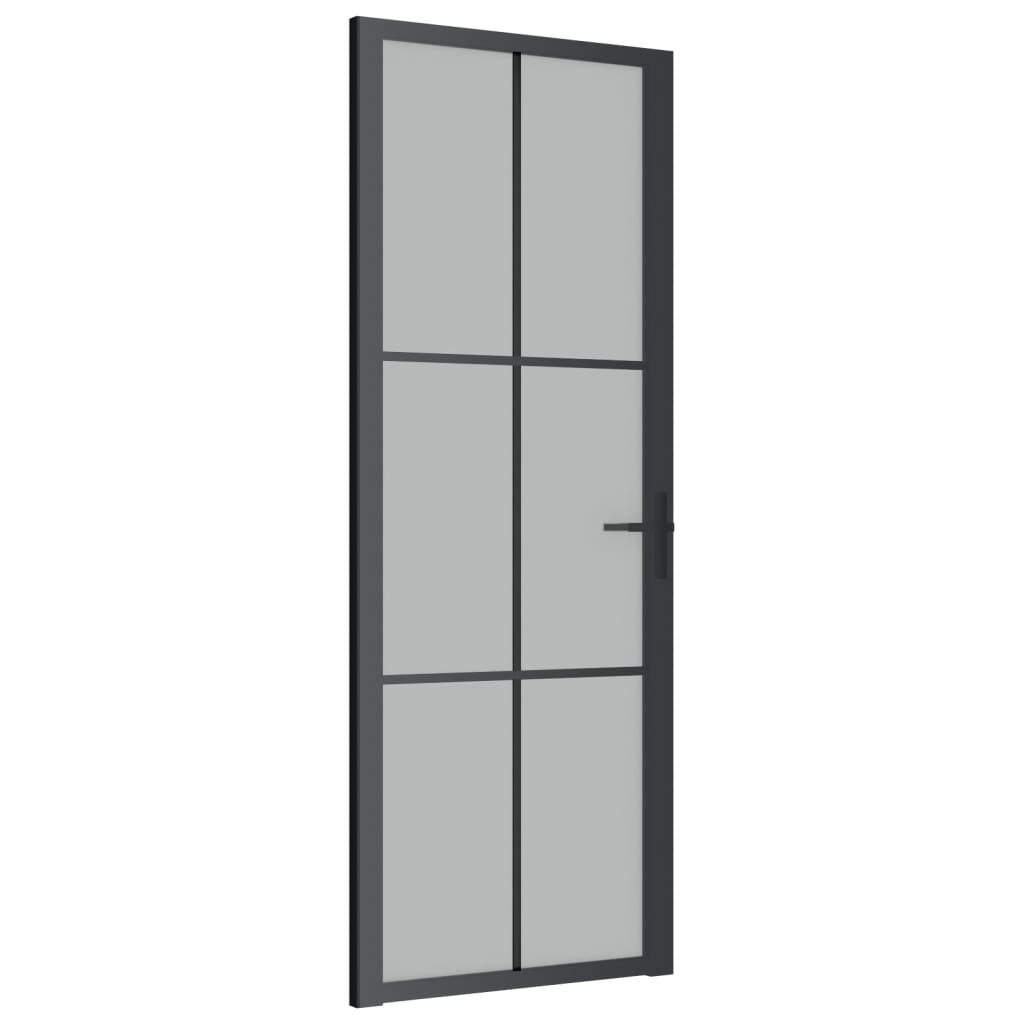 vidaXL Drzwi wewnętrzne, 76x201,5 cm, czarne, matowe szkło i aluminium