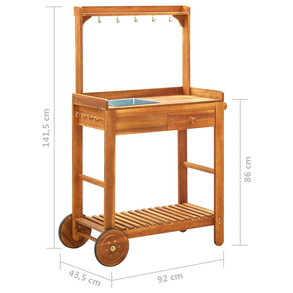 vidaXL Ogrodowy wózek kuchenny, lite drewno akacjowe, 92x43,5x141,5 cm
