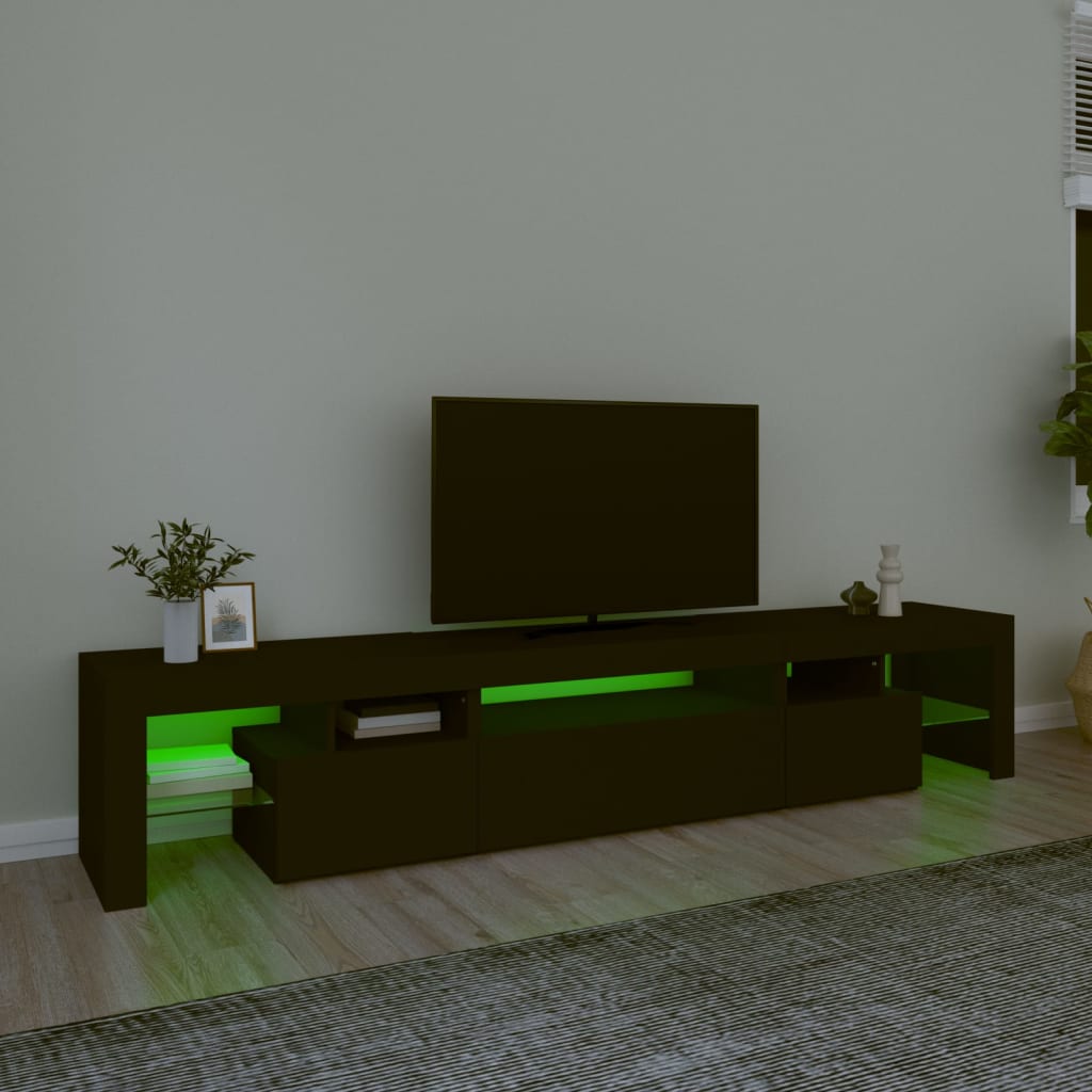 vidaXL Szafka pod TV z oświetleniem LED, czarna, 215x36,5x40 cm