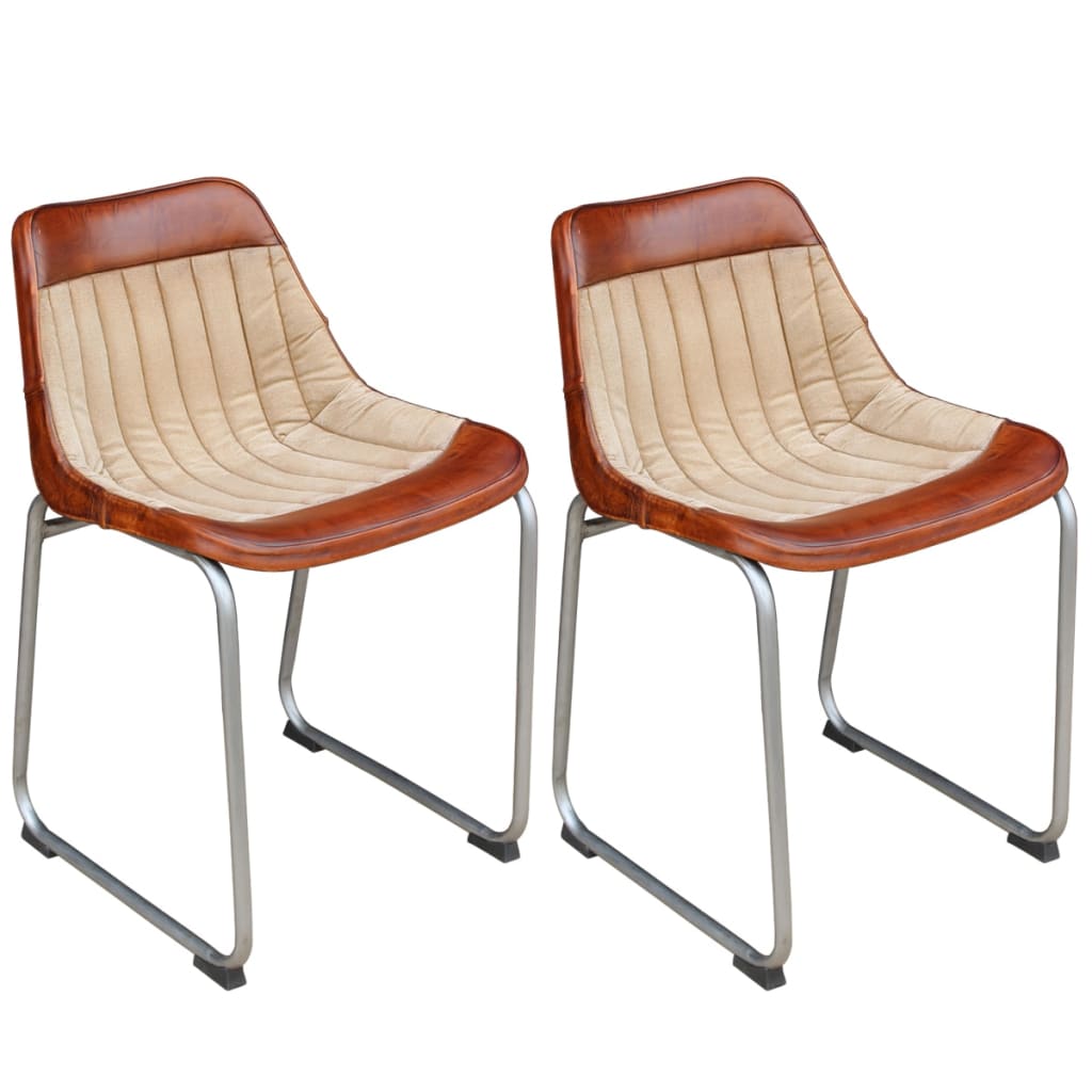 vidaXL Krzesła stołowe, 2 szt., brązowo-beżowe, skóra i płótno