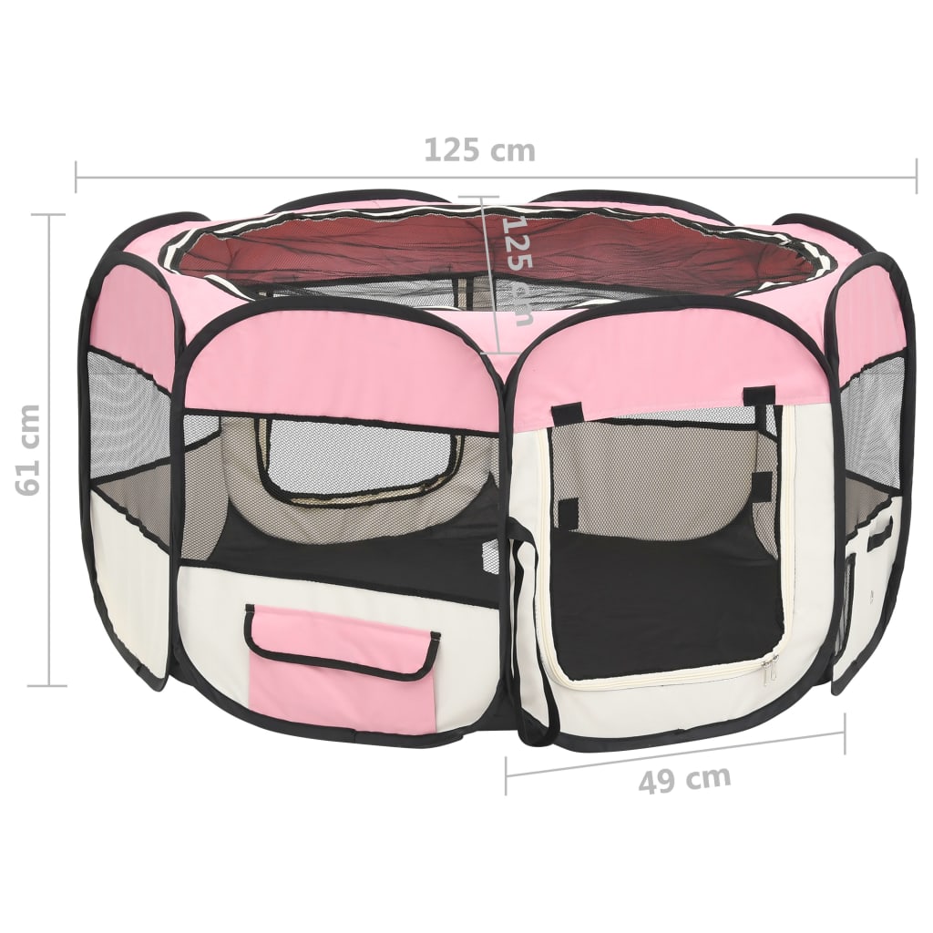 vidaXL Składany kojec dla psa, z torbą, różowy, 125x125x61 cm