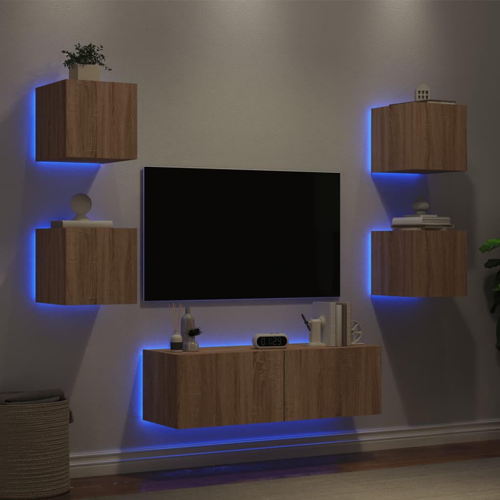 vidaXL 5-cz. zestaw mebli TV z oświetleniem LED, dąb sonoma