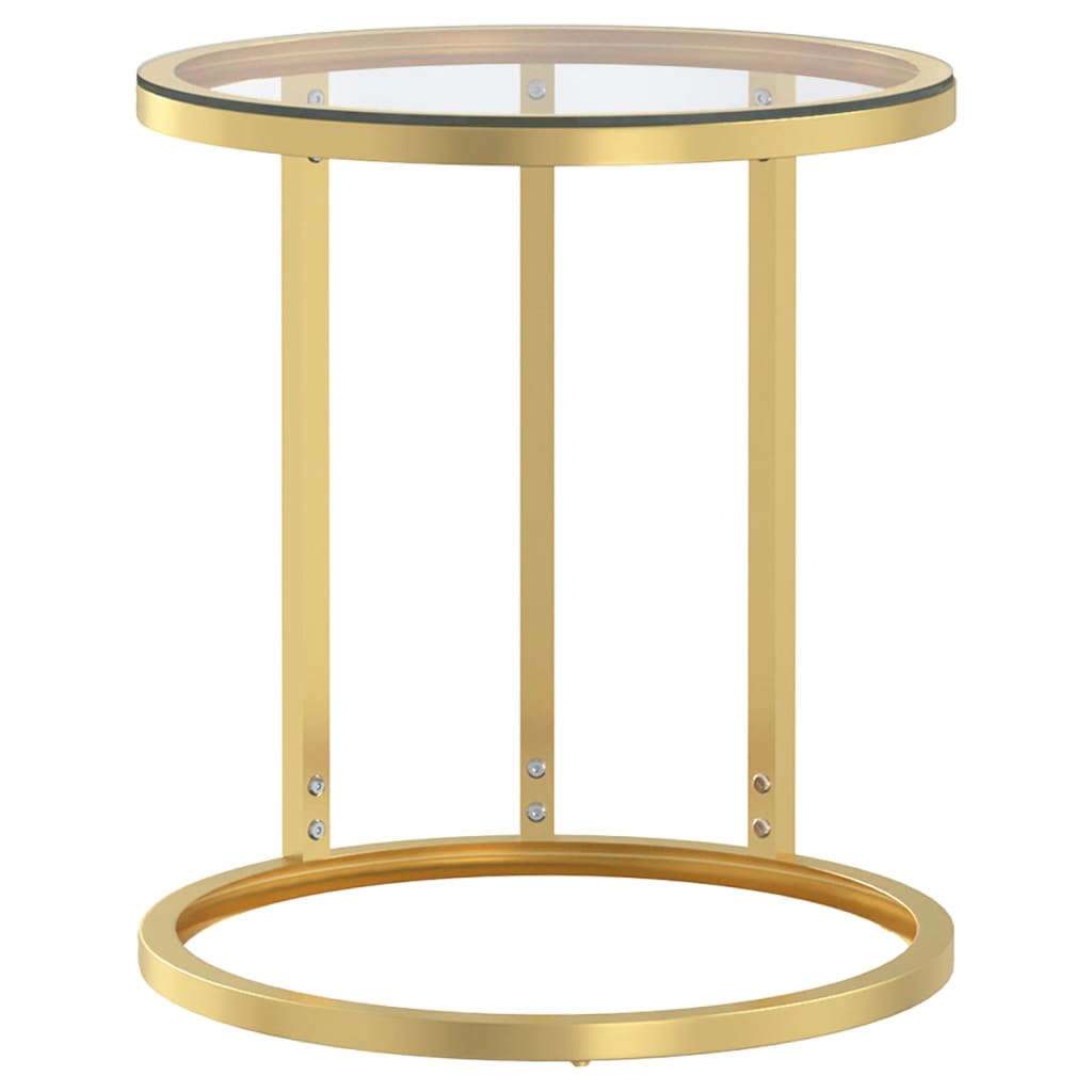 vidaXL Stolik boczny, złota rama i przezroczyste szkło hartowane 45 cm