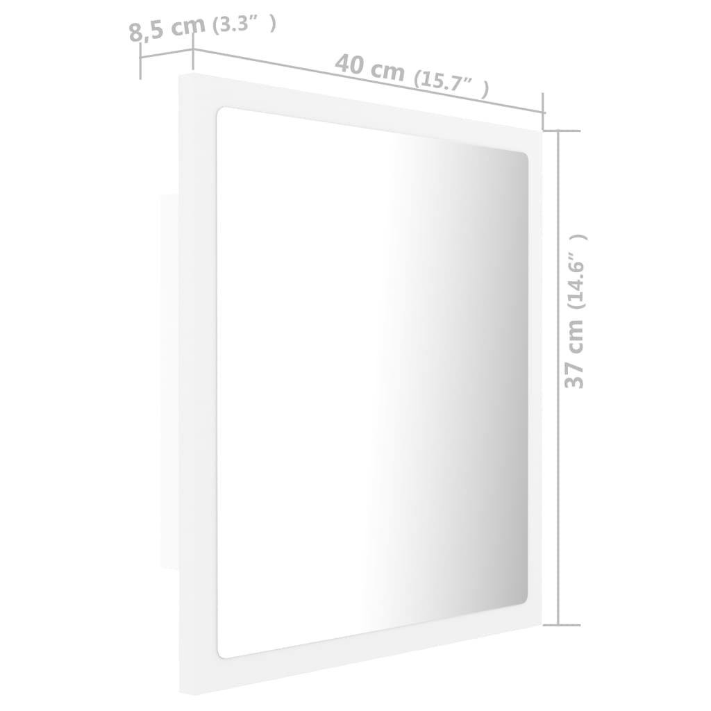 vidaXL Lustro łazienkowe LED, białe, 40x8,5x37 cm, akryl