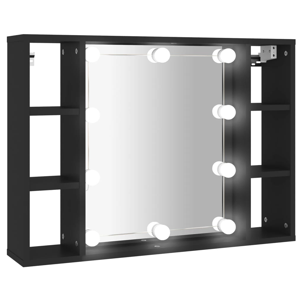 vidaXL Szafka z lustrem i oświetleniem LED, czarna, 76x15x55 cm