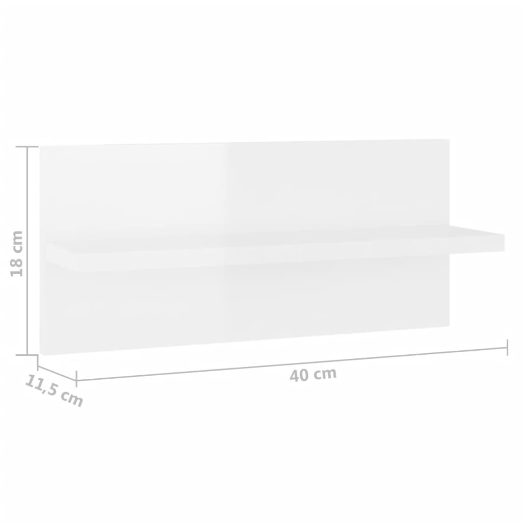 vidaXL Półki ścienne, 2 szt., białe, wysoki połysk, 40 x 11,5 x 18 cm