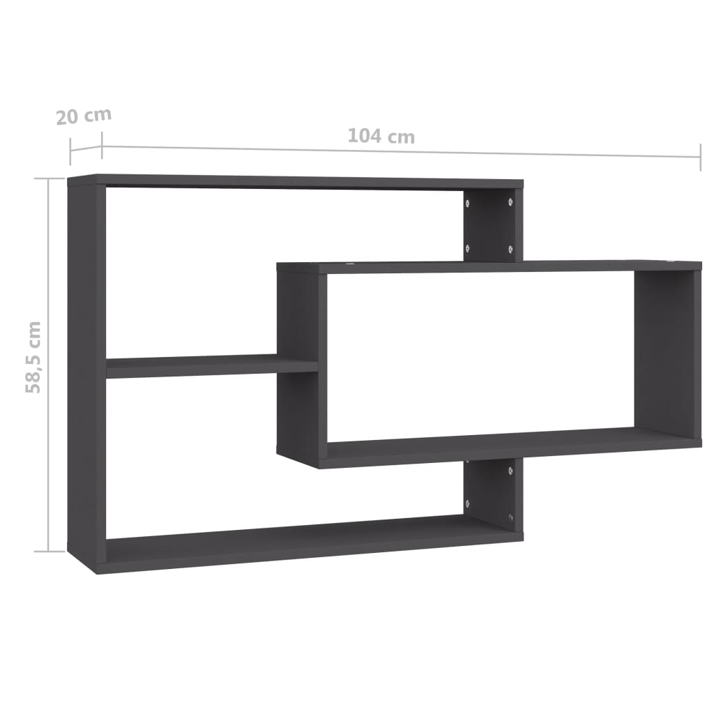 vidaXL Półki ścienne, szare, 104x20x58,5 cm, materiał drewnopochodny