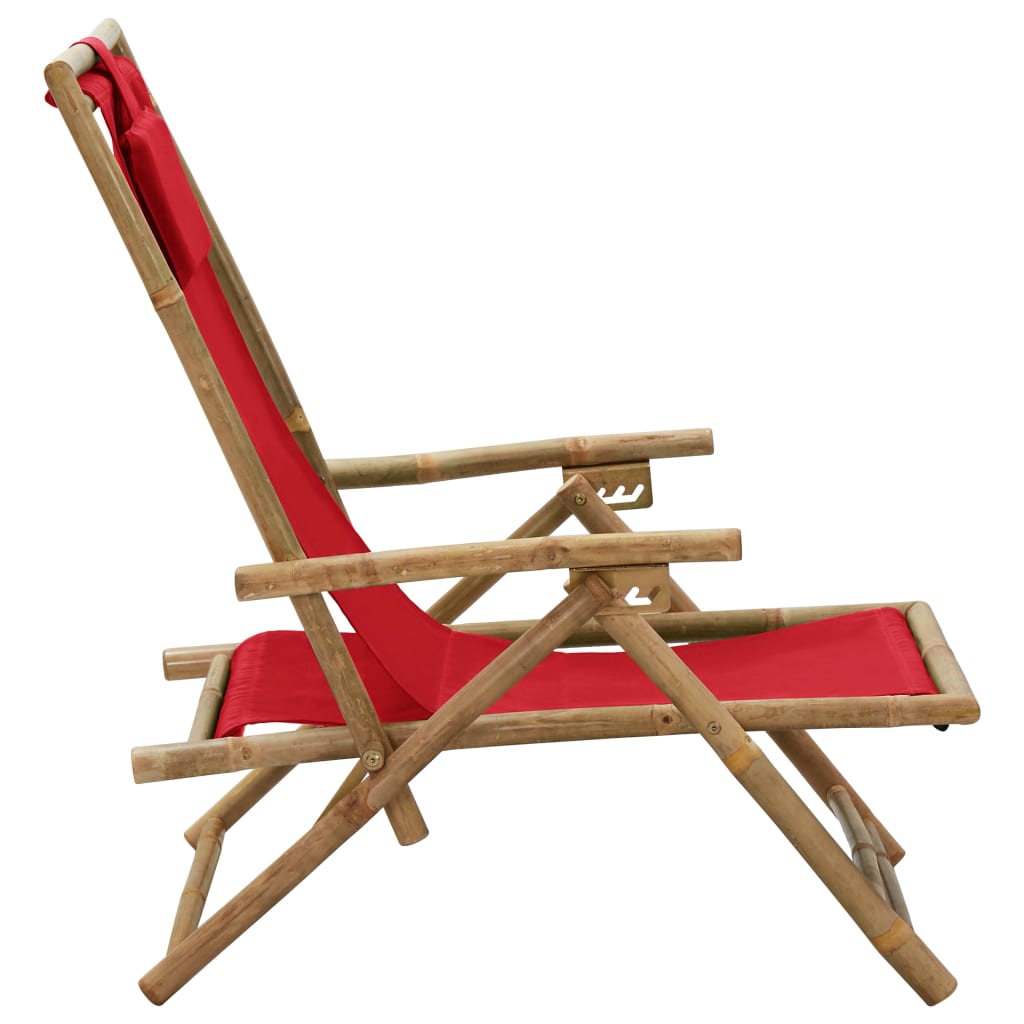 vidaXL Fotel rozkładany, czerwony, bambus i tkanina
