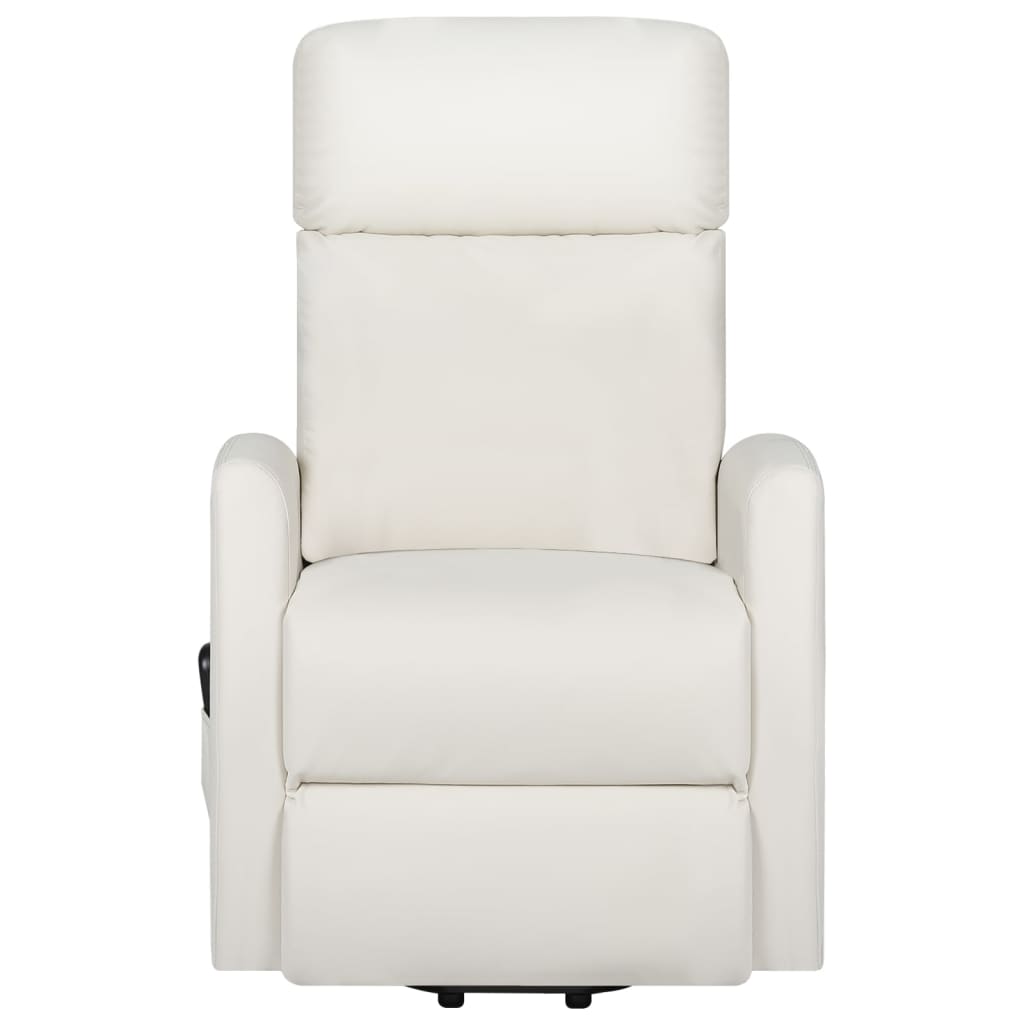 vidaXL Podnoszony fotel masujący, kremowy, obity sztuczną skórą
