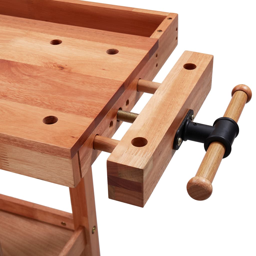vidaXL Stolarski stół warsztatowy z szufladą i 2 imadłami, drewniany