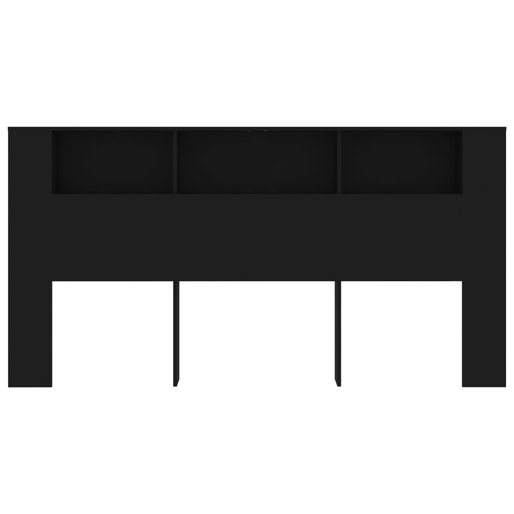 vidaXL Wezgłowie łóżka z półkami, czarne, 200x18,5x104,5 cm
