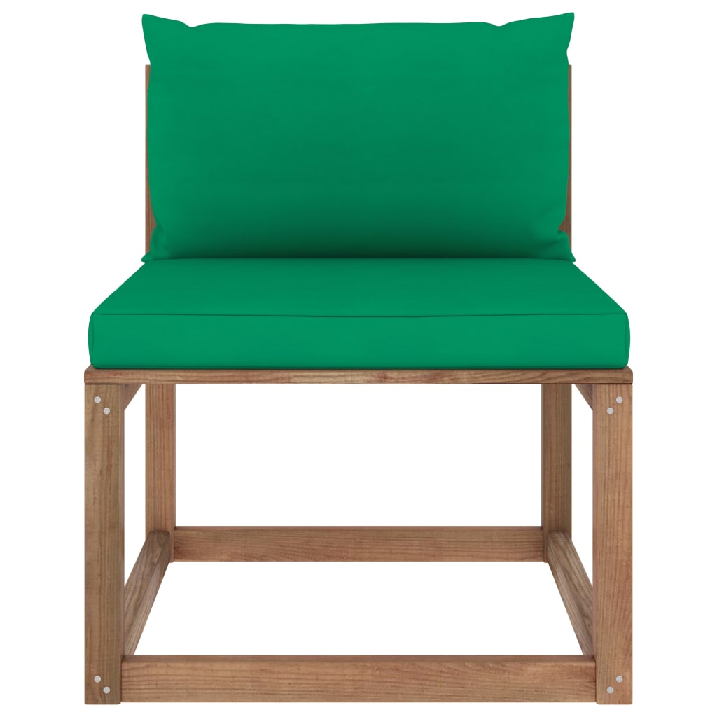 vidaXL Ogrodowa sofa środkowa z palet, z zielonymi poduszkami