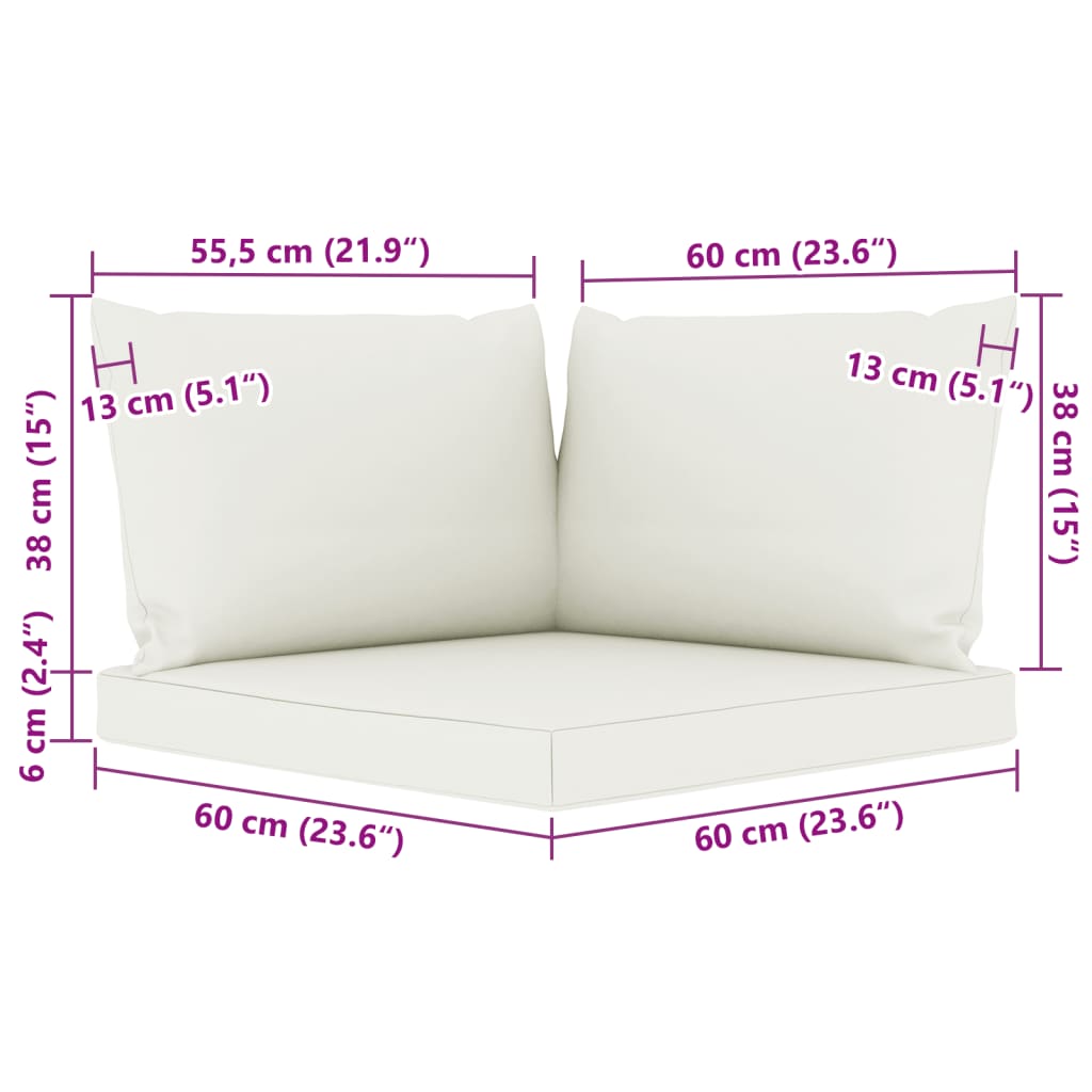 vidaXL Ogrodowa sofa 3-os. z palet, z kremowymi poduszkami, sosna