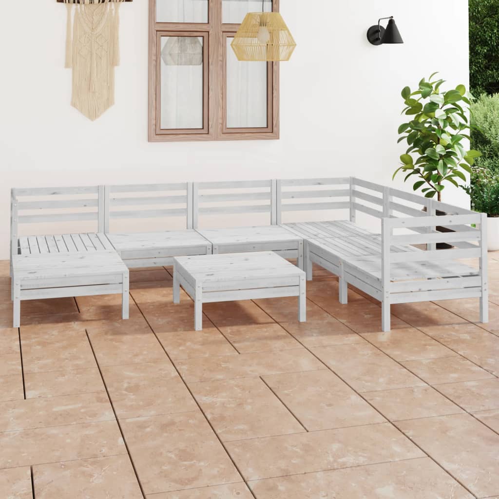 vidaXL 8-cz. zestaw wypoczynkowy do ogrodu, drewno sosnowe, biały